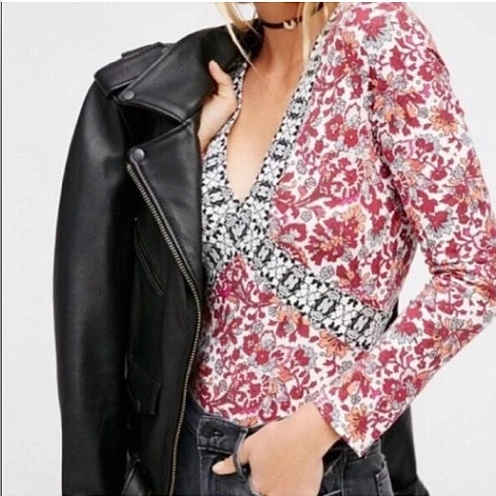 Free People Nowhere To Be Red Black Floral Bodysuit M | NWT